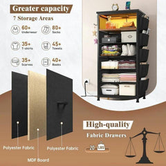 Tall Nightstand with USB Charging Station & Built-in LED Light - Modern Bedside Table with Wireless Charger, Bedroom Furniture for Small Spaces, No Tools Assembly-Furniture > Nightstand-Black-snhomee