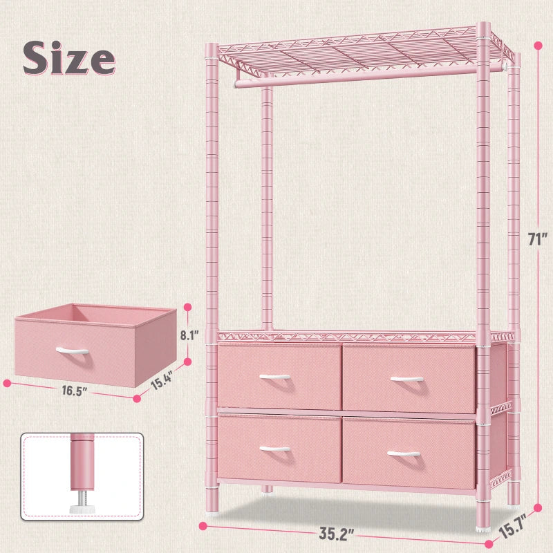 Snhomee Portable Clothes Rack with 4 Drawers Metal Clothing Garment Rack, Freestanding/Rolling-Home Storage > Clothes Rack-Black Rolling Rack-snhomee