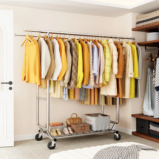 Snhomee Rolling Clothes Rack with Wheels,630LBS Heavy Duty Metal Adjustable Clothes Rack for Hanging,Garment Rack for Bedroom 2000