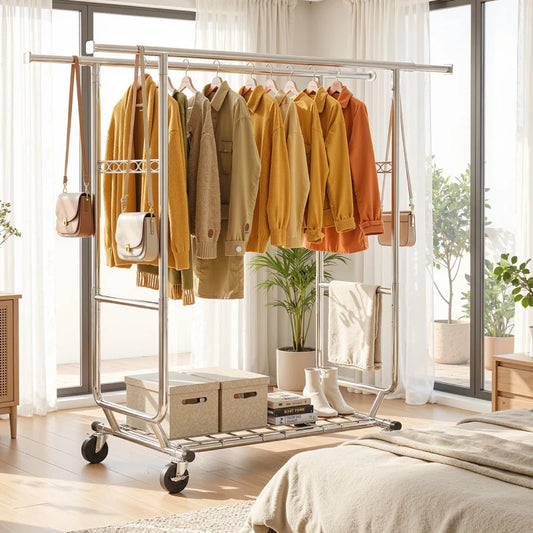 Snhomee Rolling Garment Rack with Lockable Wheels, 630 LBS Adjustable Metal Clothes Rack for Bedroom Closet Storage 800