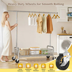 Snhomee 71"H Rolling Garment Rack with Storage Basket, Adjustable Clothes Rack Organizer for Laundry Bedroom, Closet, Retail Store