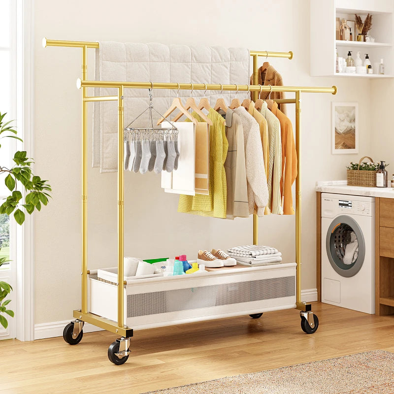 Use this rolling clothes rack for laundry room to move clean clothes easily from the laundry area to the bedroom or closet.