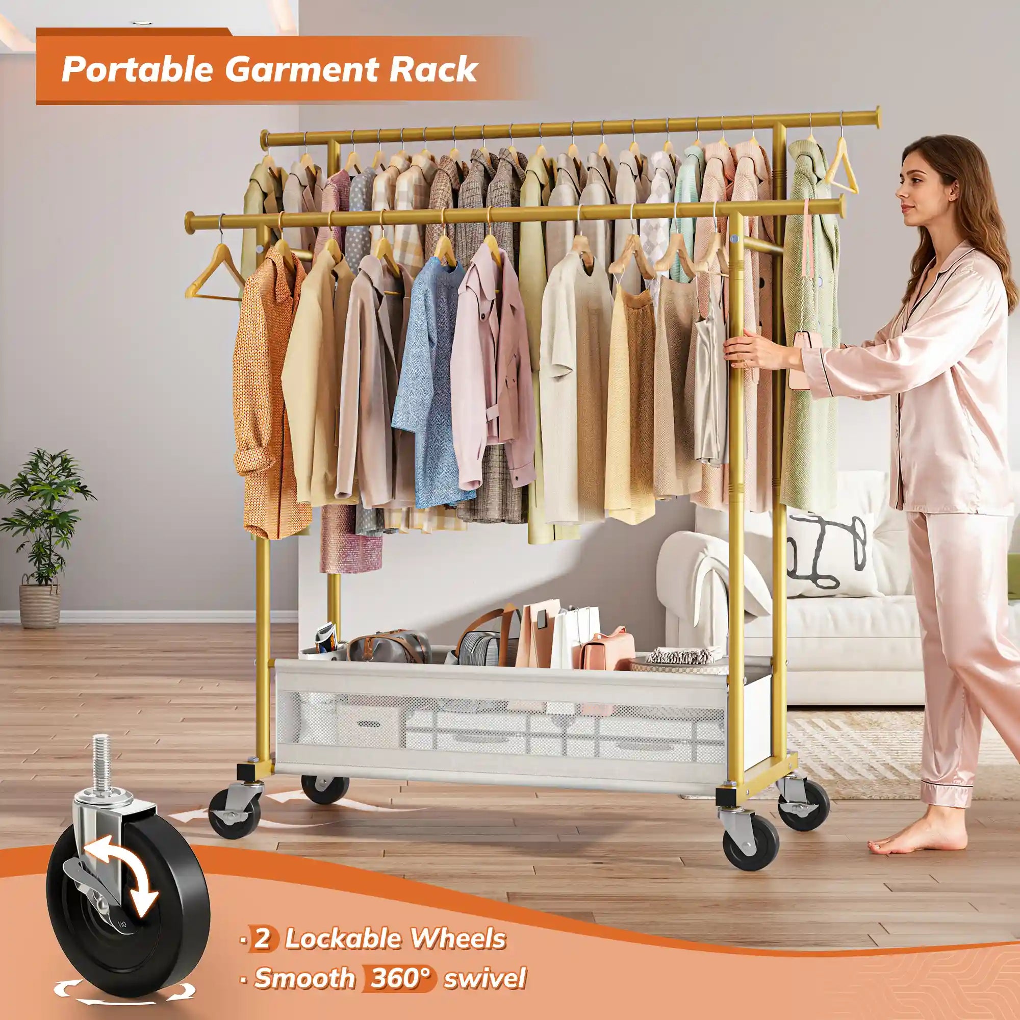 The clothing rack with wheels for bedroom can be repositioned whenever you need to rearrange your wardrobe or room.