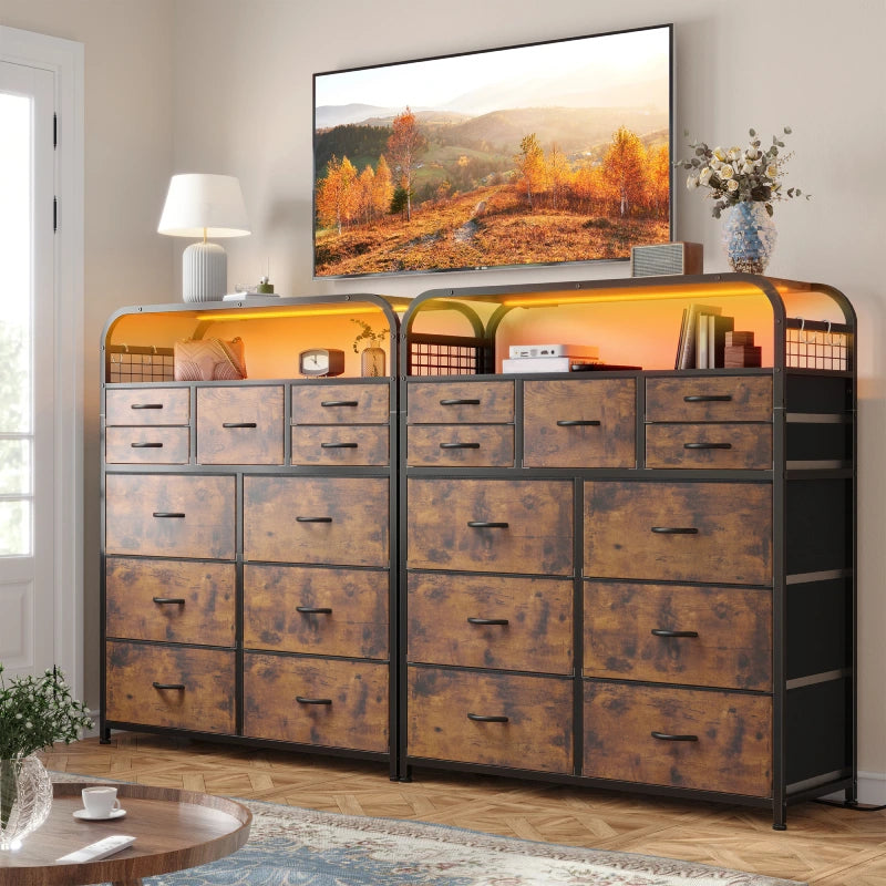 11-drawer dressing tables placed side by side