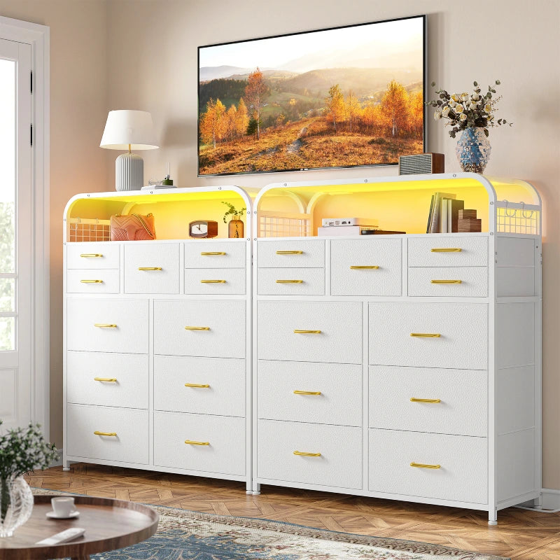 11-drawer dressing tables placed side by side