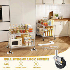 Snhomee 35.4" W Shelving Units with Wheels & Gaskets, 2-Tier Wire Rack Shelving Height Adjustable for Living Room, Kitchen & Bathroom