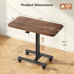 Snhomee Side Table with Wheels, C Shaped Table with Extended Desktop, Adjustable Rolling Desk for Small Space, Bedroom