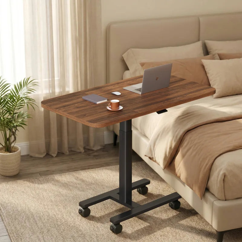 Snhomee Side Table with Wheels, C Shaped Table with Extended Desktop, Adjustable Rolling Desk for Small Space, Bedroom