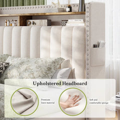 Snhomee Upholstered Bed Frame with Storage, High Weight Capacity, Noise-Free, Easy Assembly, No Box Spring Needed