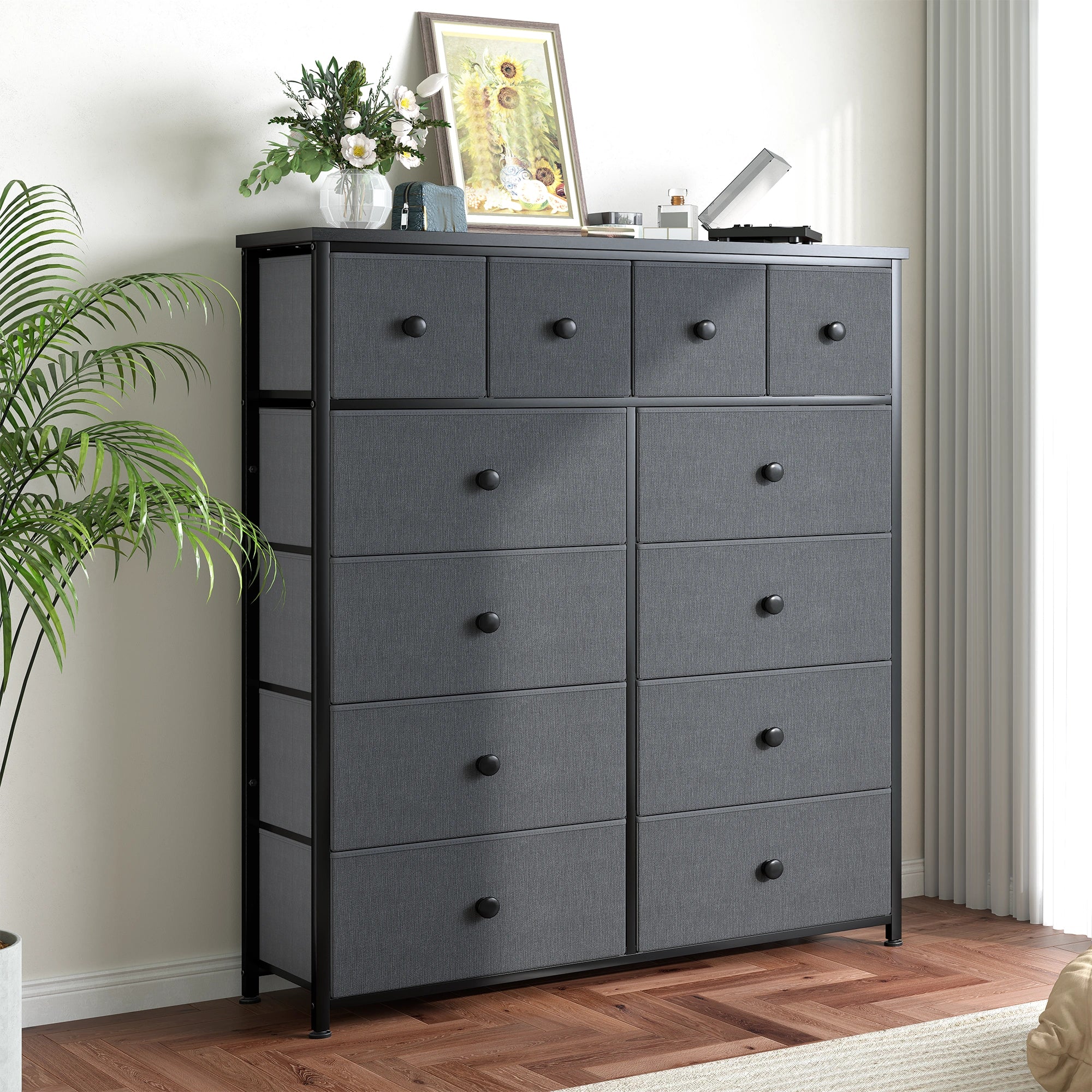 Snhomee 12-Drawer Tall Dresser for Bedroom  - Fabric & Metal Storage Organizer with Wood Top, Anti-Tip Design, Space-Saving, Closet, Entryway, Dorm Furniture, Back to school