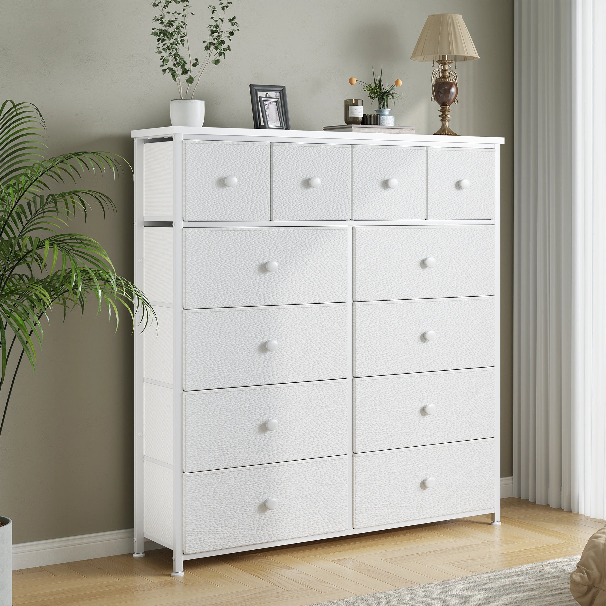 Snhomee 12-Drawer Tall Dresser for Bedroom  - Fabric & Metal Storage Organizer with Wood Top, Anti-Tip Design, Space-Saving, Closet, Entryway, Dorm Furniture, Back to school