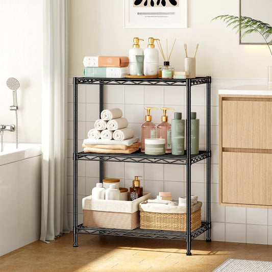 Snhomee 3-Shelf Metal Storage Shelves, 165 LBS Adjustable Wire Shelving, Small Shelving Units for Kitchen, Office, Living Room 800