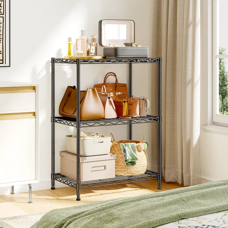 Snhomee 3-Shelf Metal Storage Shelves, 165 LBS Adjustable Wire Shelving, Small Shelving Units for Kitchen, Office, Living Room