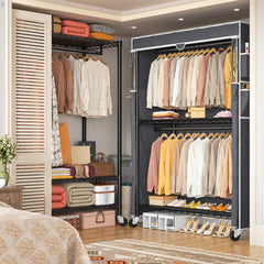 Snhomee 440LBS Heavy Duty Clothing Rack with Wheels,Cloth Rack with Cover,Dorm Room Garment Rack,Space-Saving‌ Dorm Essential‌