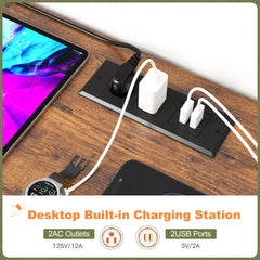 Snhomee 8-Drawer Dresser, 55'' Chest of Drawers with LED Lights & Charging Station – Rustic Modern Storage Cabinet for Bedroom & Living Room