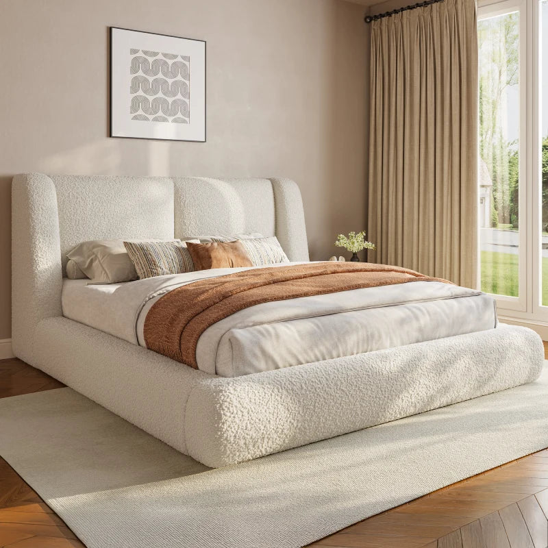 Snhomee Cloud Bed Frame with Headboard Protection, Upholstered Soft Bed Frame for Minimalist & Modern Bedroom