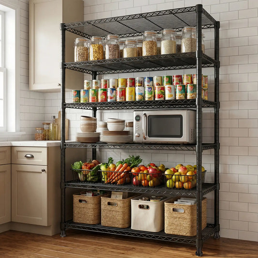 Snhomee 35''W 6‑Tier Adjustable Metal Wire Shelving Unit, 1000lbs Heavy Duty Storage Shelf Rack for Pantry, Kitchen, Basement, Garage & Closet 2000