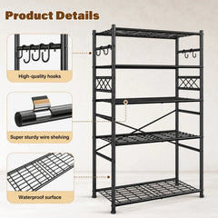 Snhomee 36" W Storage Shelves with Hooks, Heavy Duty Garage Shelving Unit with Leveling Feet, Easy Assembly Shelving Unit for Pantry, Kitchen, Laundry Room