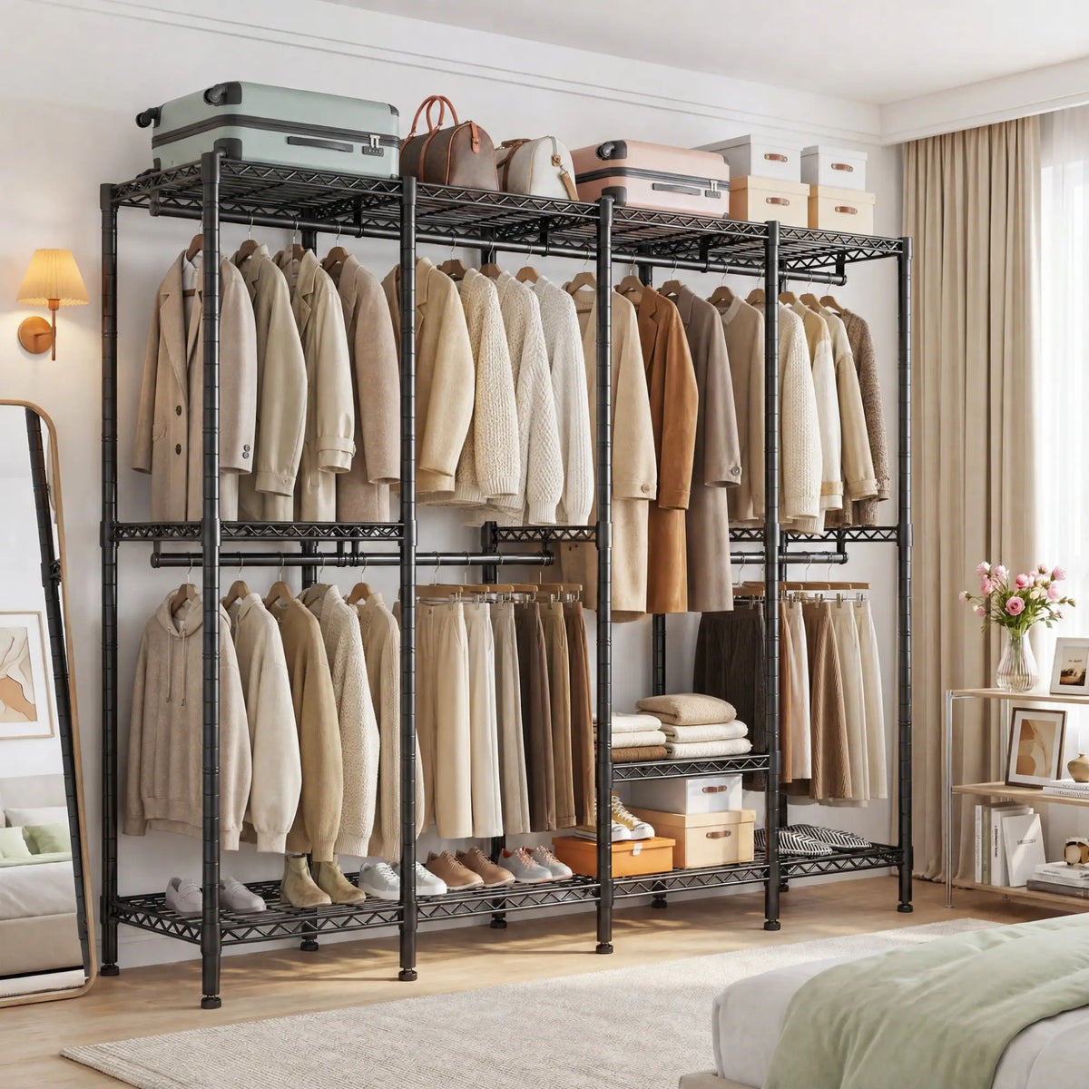 Snhomee 76"W x 77"H Heavy Duty Clothes Rack With Adjustable Shelves,1150LBS Closet Organizer, Closet Shelving For Bedroom