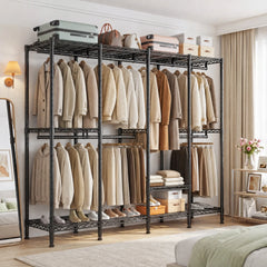 Snhomee 76"W x 77"H Heavy Duty Clothes Rack With Adjustable Shelves,1150LBS Closet Organizer, Closet Shelving For Bedroom