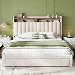 Snhomee Upholstered Bed Frame with Storage, High Weight Capacity, Noise-Free, Easy Assembly, No Box Spring Needed