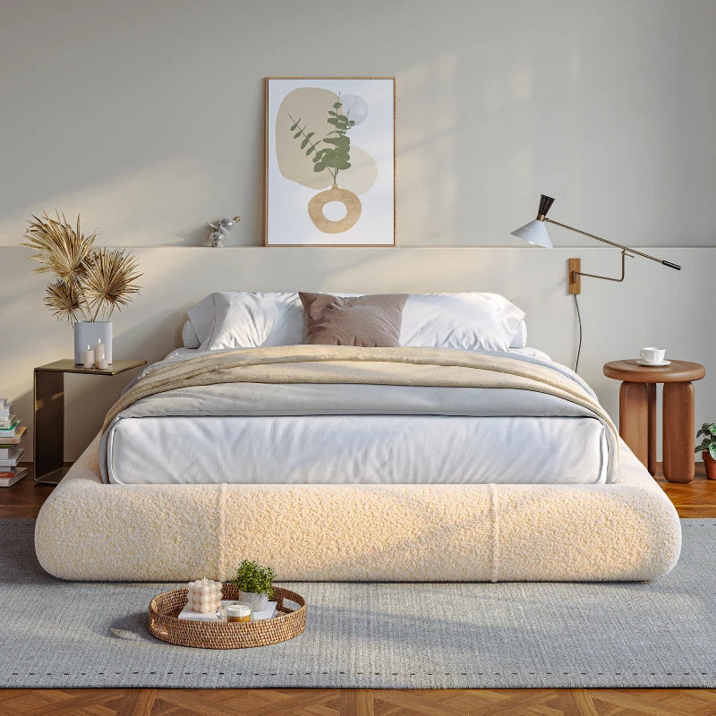 Snhomee Soft Bed Frames with Rounded Corners & Metal Slat Support, Easy Assembly Cloud Bed Frame for Bedroom