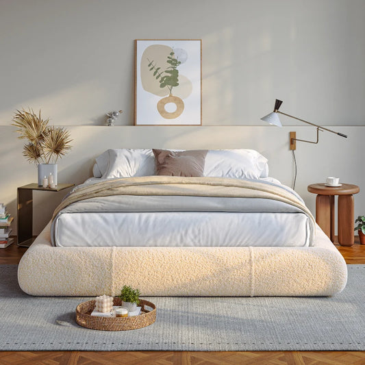Snhomee Soft Bed Frames with Rounded Corners & Metal Slat Support, Easy Assembly Cloud Bed Frame for Bedroom 800