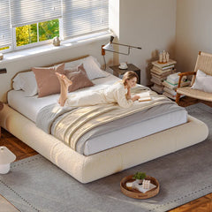 Snhomee Soft Bed Frames with Rounded Corners & Metal Slat Support, Easy Assembly Cloud Bed Frame for Bedroom