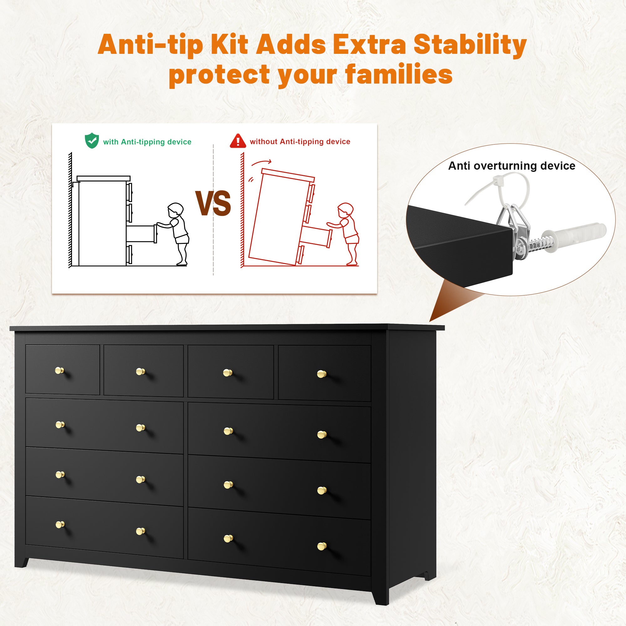 Snhomee 10-Drawer Wooden Chest of Drawers, 52" Extra Wide Dresser for Bedroom Living Room Hallway 52"W x 15.7"D x 36.5"H / Black Snhomee 10-Drawer Wooden Chest of Drawers, 52" Extra Wide Dresser for Bedroom Living Room Hallway 52"W x 15.7"D x 36.5"H / Black