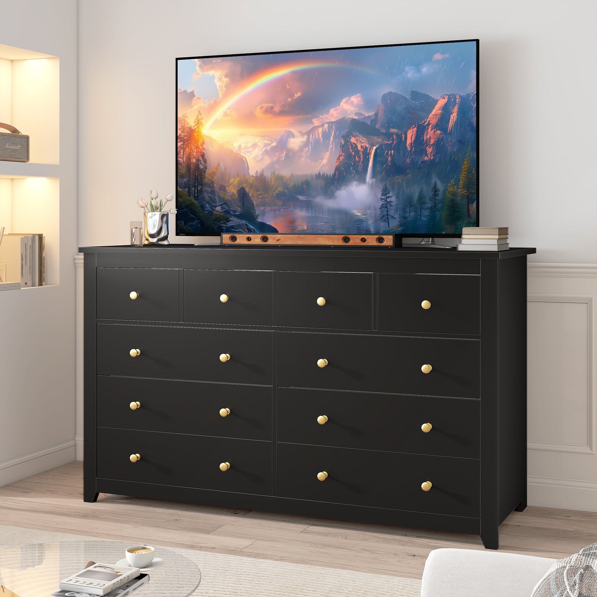 Snhomee 10-Drawer Wooden Chest of Drawers, 52" Extra Wide Dresser for Bedroom Living Room Hallway 52"W x 15.7"D x 36.5"H / Black Snhomee 10-Drawer Wooden Chest of Drawers, 52" Extra Wide Dresser for Bedroom Living Room Hallway 52"W x 15.7"D x 36.5"H / Black