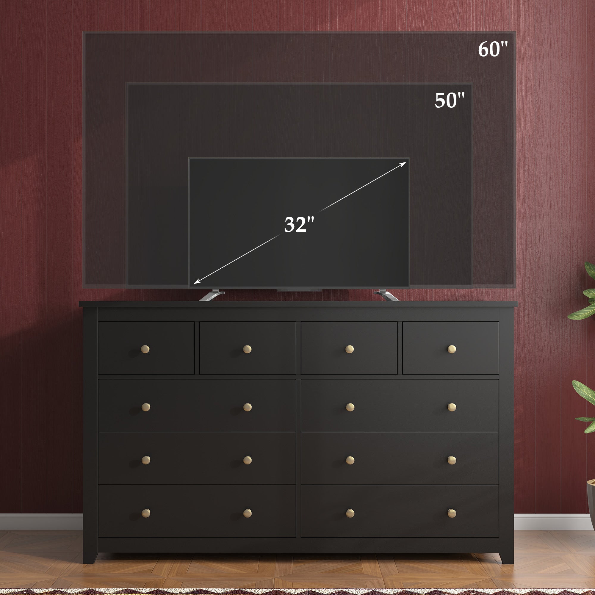 Snhomee 10-Drawer Wooden Chest of Drawers, 52" Extra Wide Dresser for Bedroom Living Room Hallway 52"W x 15.7"D x 36.5"H / Black Snhomee 10-Drawer Wooden Chest of Drawers, 52" Extra Wide Dresser for Bedroom Living Room Hallway 52"W x 15.7"D x 36.5"H / Black