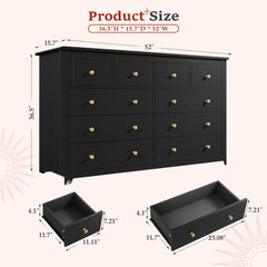 10-Drawer Dresser 52" Wide - Heavy Duty Storage for Bedroom & Living Room, Fits 65" TVs