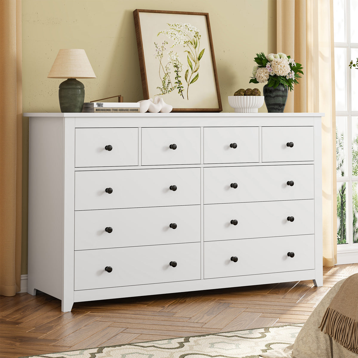 Snhomee 10-Drawer Wooden Chest of Drawers, 52" Extra Wide Dresser for Bedroom Living Room Hallway 52"W x 15.7"D x 36.5"H / Black Snhomee 10-Drawer Wooden Chest of Drawers, 52" Extra Wide Dresser for Bedroom Living Room Hallway 52"W x 15.7"D x 36.5"H / Black