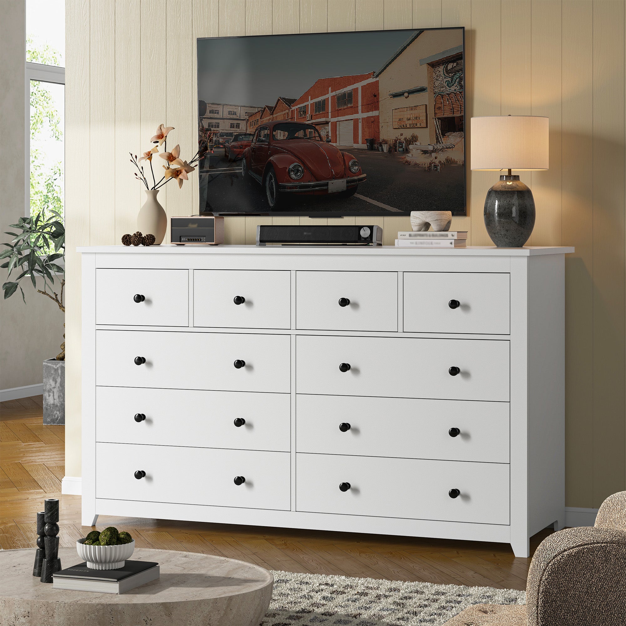 Snhomee 10-Drawer Wooden Chest of Drawers, 52" Extra Wide Dresser for Bedroom Living Room Hallway 52"W x 15.7"D x 36.5"H / Black Snhomee 10-Drawer Wooden Chest of Drawers, 52" Extra Wide Dresser for Bedroom Living Room Hallway 52"W x 15.7"D x 36.5"H / Black