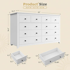 10-Drawer Dresser 52" Wide - Heavy Duty Storage for Bedroom & Living Room, Fits 65" TVs