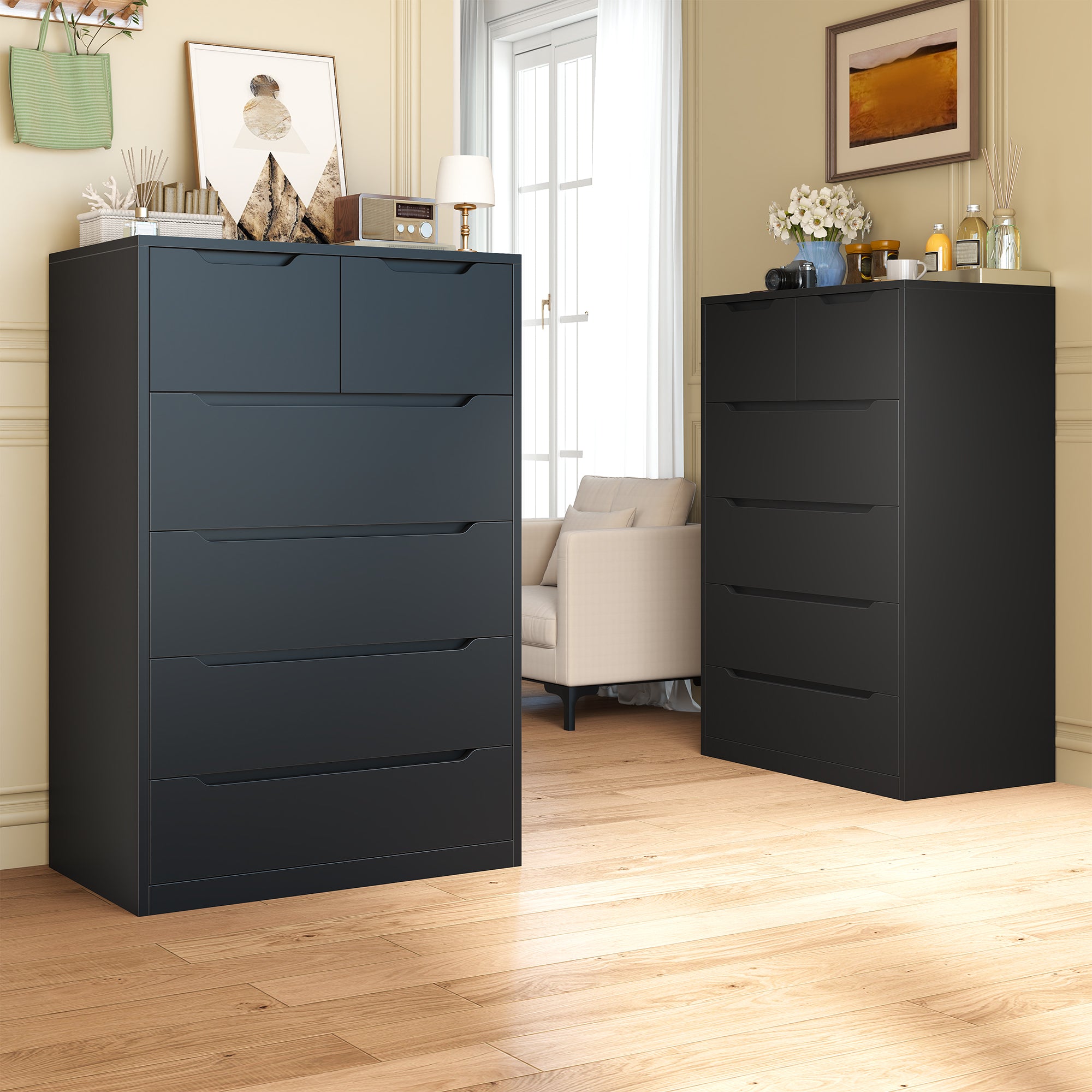 Wood Dresser with 6 Drawers - Modern Bedroom Chest, 250LB Top Weight Capacity, Deep Storage Drawers, Space-Saving Storage for Hallway, Closet, Dorm/Apartment