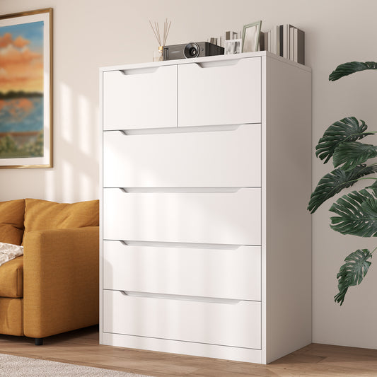 Wood Dresser with 6 Drawers - Modern Bedroom Chest, 250LB Top Weight Capacity, Deep Storage Drawers, Space-Saving Storage for Hallway, Closet, Dorm/Apartment 2000