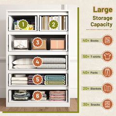 Wood Dresser with 6 Drawers - Modern Bedroom Chest, 250LB Top Weight Capacity, Deep Storage Drawers, Space-Saving Storage for Hallway, Closet, Dorm/Apartment