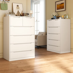 Wood Dresser with 6 Drawers - Modern Bedroom Chest, 250LB Top Weight Capacity, Deep Storage Drawers, Space-Saving Storage for Hallway, Closet, Dorm/Apartment