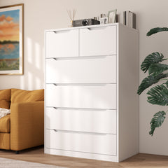 Wood Dresser with 6 Drawers - Modern Bedroom Chest, 250LB Top Weight Capacity, Deep Storage Drawers, Space-Saving Storage for Hallway, Closet, Dorm/Apartment