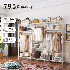 795lb Heavy Duty Clothing Rack - Portable Metal Garment Rack with Shelves, Commercial/Home Use-Home Storage > Clothes Rack-snhomee