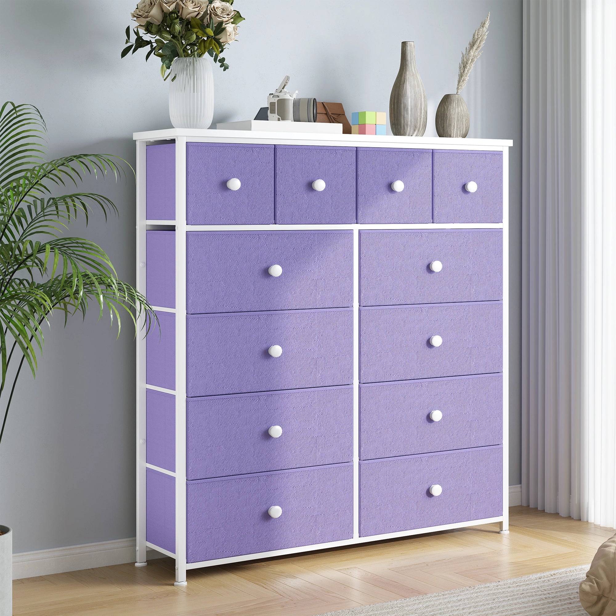 Snhomee 12-Drawer Tall Dresser for Bedroom  - Fabric & Metal Storage Organizer with Wood Top, Anti-Tip Design, Space-Saving, Closet, Entryway, Dorm Furniture, Back to school