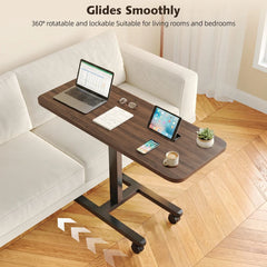 Snhomee 39.5"W Standing Desk with Wheels, Adjustable Ergonomic Home Office Desk, C Shaped Side Table with Extended Desktop for Small Space, Home Office