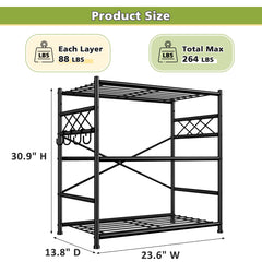 Snhomee 23.6" W Storage Shelving,Utility Shelves with 4 Hooks & Adjustable Leveling Feet for Home, Kitchen, Office, Bathroom