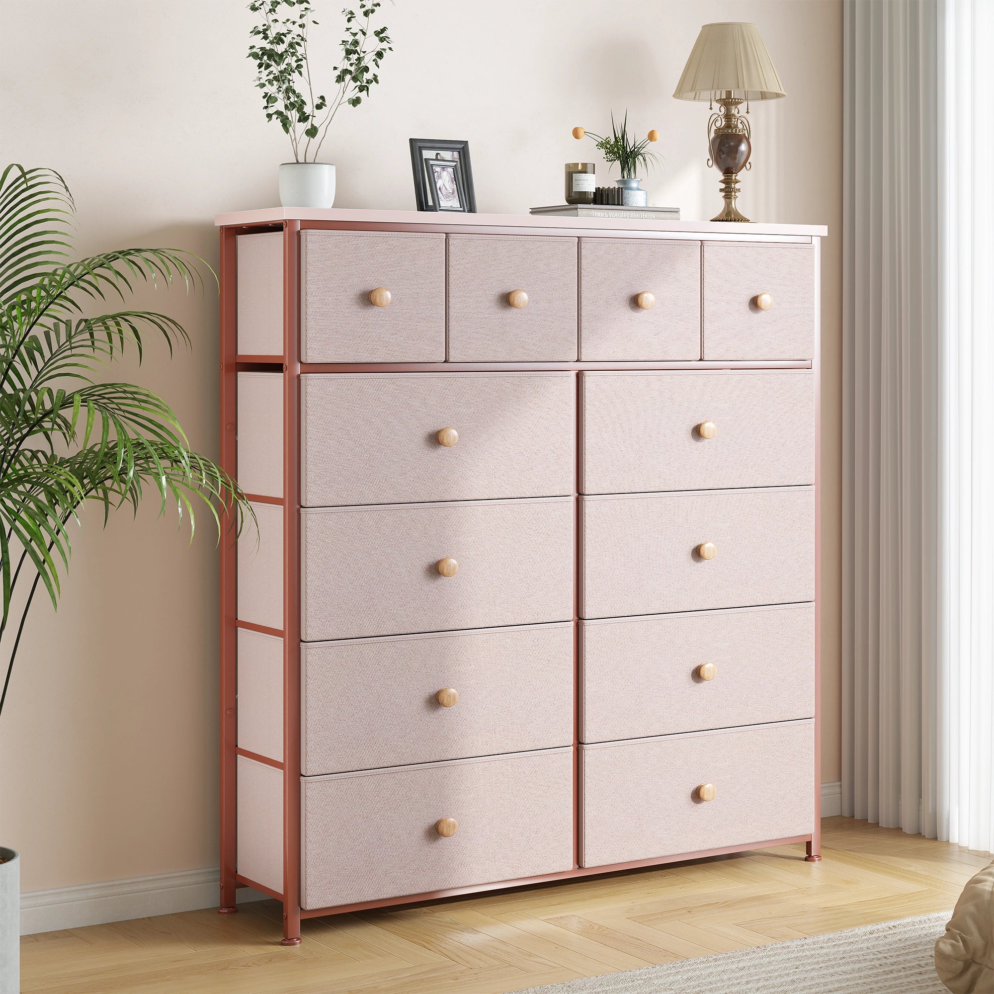 Snhomee 12-Drawer Tall Dresser for Bedroom  - Fabric & Metal Storage Organizer with Wood Top, Anti-Tip Design, Space-Saving, Closet, Entryway, Dorm Furniture, Back to school