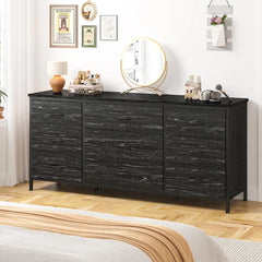 Dresser TV Stand with 9 Drawers, Sturdy Metal Frame & Wood Top, Bedroom, Living Room, Hallway-Furniture > Dresser-47.2" D x 15.3" W x27.5" H-Grey-snhomee