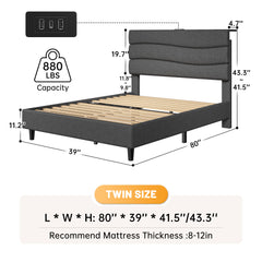 SnHomee Upholstered Bed Frame with Storage Headboard & Charging Station - USB Ports, Adjustable Fabric Headboard, Noise-Free Design, No Box Spring Needed, Back to School Beds On Sale