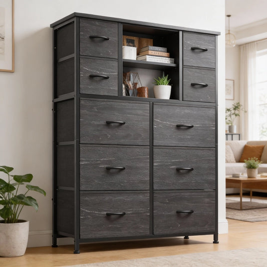Tall Dresser with Storage Dresser for Bedroom, Fabric Chests of Drawers with Metal Screen Door，Modern Storage Cabinet for Living Room 800