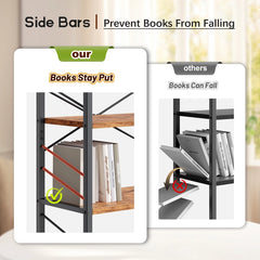 Three-tier bookshelf side rail anti-slip design to prevent books and other items from sliding off one side