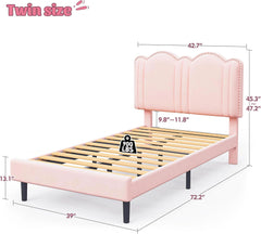 900 LBS Bed Frame with Headboard&LED Lights,Adjustable Cute Cloud Headboard,Noise Free&Easy Assembly